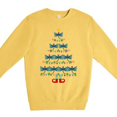 Christmas Tree Lights Santa Hat Elf Dragonfly Xmas Tree Great Gift Premium Crewneck Sweatshirt