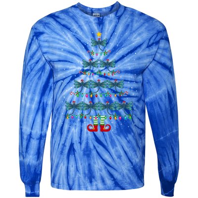 Christmas Tree Lights Santa Hat Elf Dragonfly Xmas Tree Great Gift Tie-Dye Long Sleeve Shirt