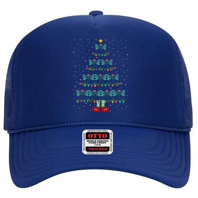 Christmas Tree Lights Santa Hat Elf Dragonfly Xmas Tree Great Gift High Crown Mesh Back Trucker Hat