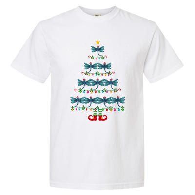 Christmas Tree Lights Santa Hat Elf Dragonfly Xmas Tree Great Gift Garment-Dyed Heavyweight T-Shirt