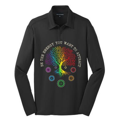 Chakra Tree Life Be the energy you want to attract Chakra Silk Touch Performance Long Sleeve Polo