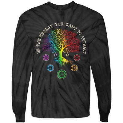 Chakra Tree Life Be the energy you want to attract Chakra Tie-Dye Long Sleeve Shirt