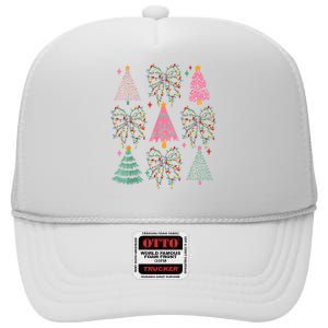 Christmas Tree Lights Coquette Bow Cute Gift High Crown Mesh Back Trucker Hat