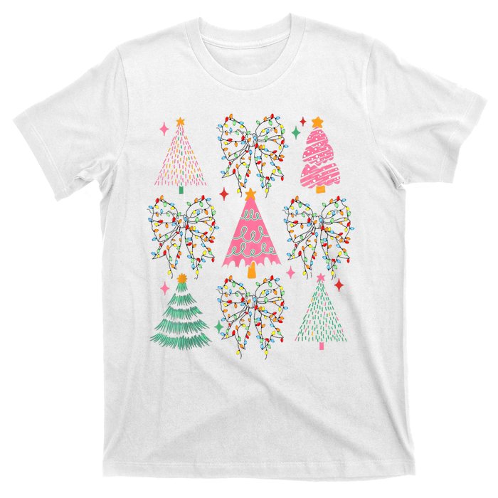 Christmas Tree Lights Coquette Bow Cute Gift T-Shirt