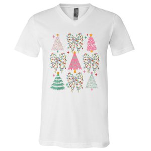 Christmas Tree Lights Coquette Bow Cute Gift V-Neck T-Shirt