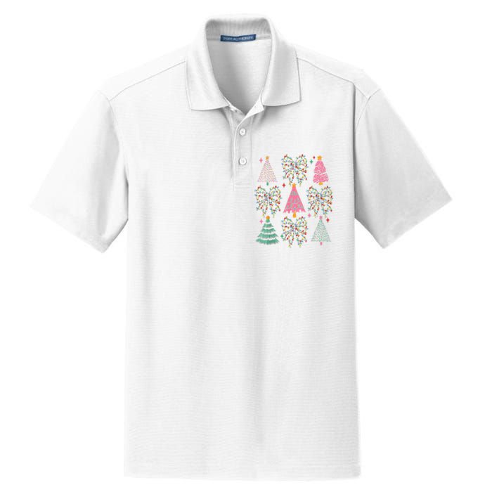 Christmas Tree Lights Coquette Bow Cute Gift Dry Zone Grid Polo