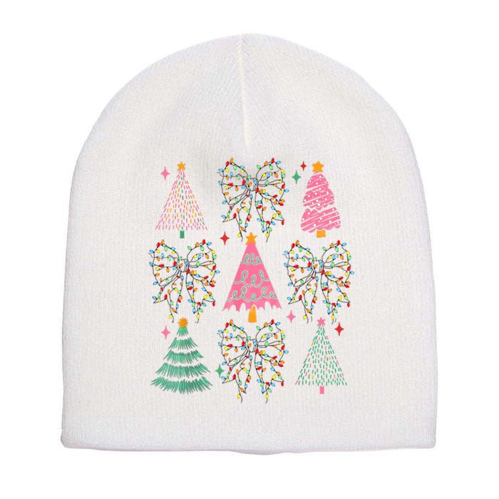 Christmas Tree Lights Coquette Bow Cute Gift Short Acrylic Beanie