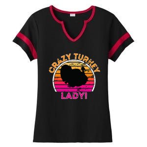 Crazy Turkey Lady Funny Retro Turkey Ladies Halftime Notch Neck Tee