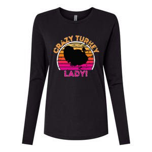 Crazy Turkey Lady Funny Retro Turkey Womens Cotton Relaxed Long Sleeve T-Shirt