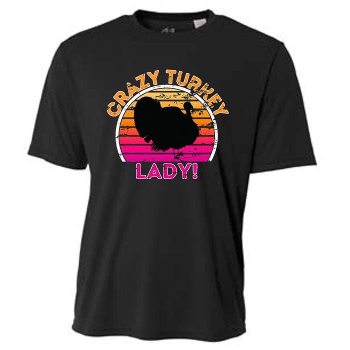 Crazy Turkey Lady Funny Retro Turkey Cooling Performance Crew T-Shirt