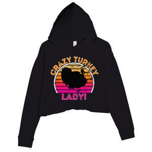 Crazy Turkey Lady Funny Retro Turkey Crop Fleece Hoodie