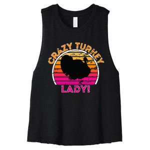 Crazy Turkey Lady Funny Retro Turkey Women's Racerback Cropped Tank