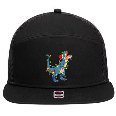 Christmas Tree Lights Funny T Rex 7 Panel Mesh Trucker Snapback Hat