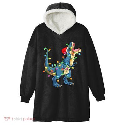 Christmas Tree Lights Funny T Rex Hooded Wearable Blanket