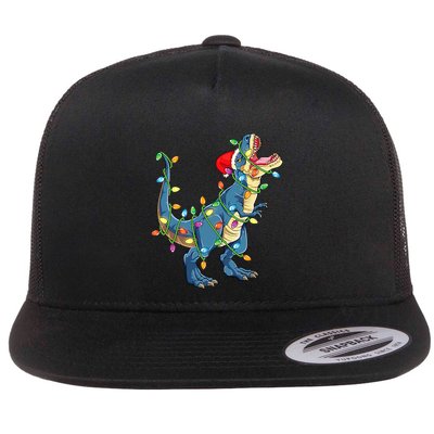 Christmas Tree Lights Funny T Rex Flatbill Hat