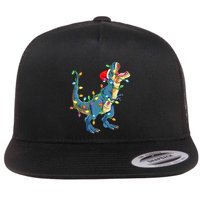Christmas Tree Lights Funny T Rex Flat Bill Trucker Hat