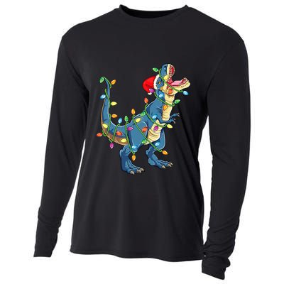 Christmas Tree Lights Funny T Rex Cooling Performance Long Sleeve Crew