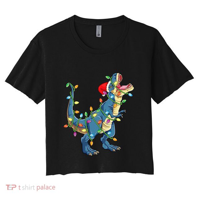 Christmas Tree Lights Funny T Rex Crop Top