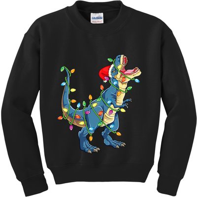 Christmas Tree Lights Funny T Rex Kids Sweatshirt