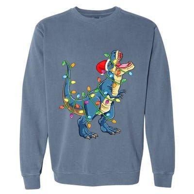 Christmas Tree Lights Funny T Rex Garment-Dyed Sweatshirt
