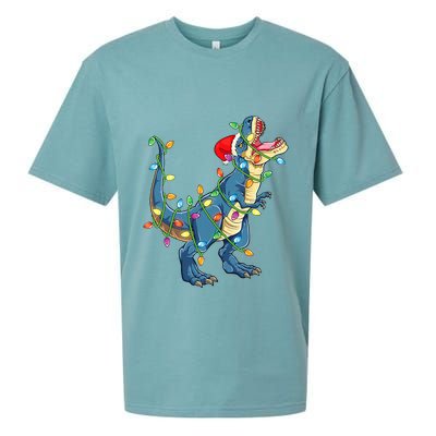 Christmas Tree Lights Funny T Rex Sueded Cloud Jersey T-Shirt