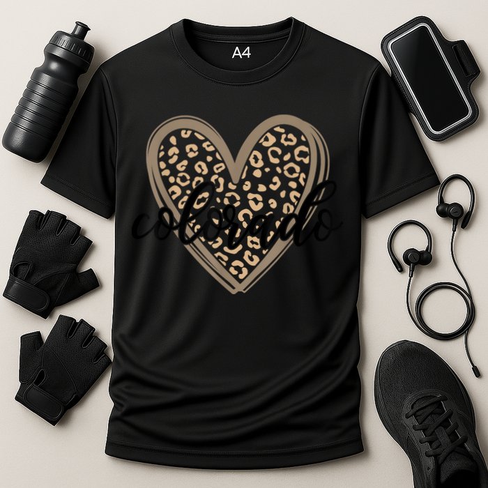 Colorado Tee Leopard Print Heart Graphic Cooling Performance Crew T-Shirt