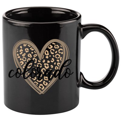 Colorado Tee Leopard Print Heart Graphic 11oz C Handle Ceramic Mug