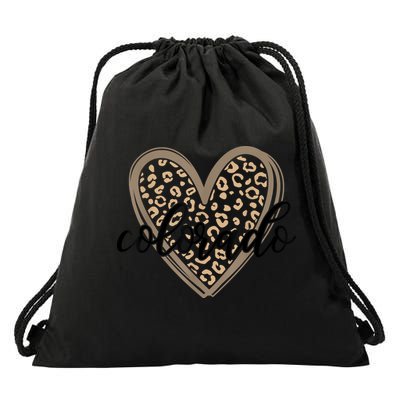 Colorado Tee Leopard Print Heart Graphic Drawstring Bag