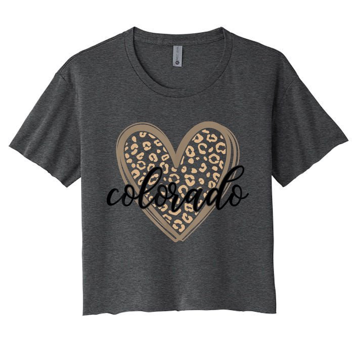 Colorado Tee Leopard Print Heart Graphic Crop Top