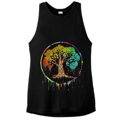 Colorful Tree Life Is Really Good Tree Art Watercolor Circle Ladies PosiCharge Tri-Blend Wicking Tank