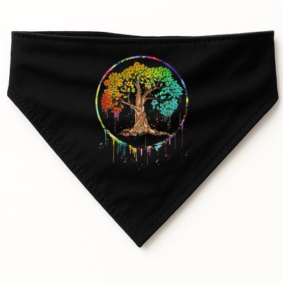 Colorful Tree Life Is Really Good Tree Art Watercolor Circle USA-Made Doggie Bandana