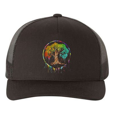 Colorful Tree Life Is Really Good Tree Art Watercolor Circle Yupoong Adult 5-Panel Trucker Hat