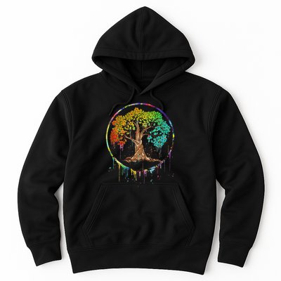 Colorful Tree Life Is Really Good Tree Art Watercolor Circle Hoodie