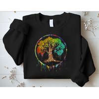 Colorful Tree Life Is Really Good Tree Art Watercolor Circle Sweatshirt
