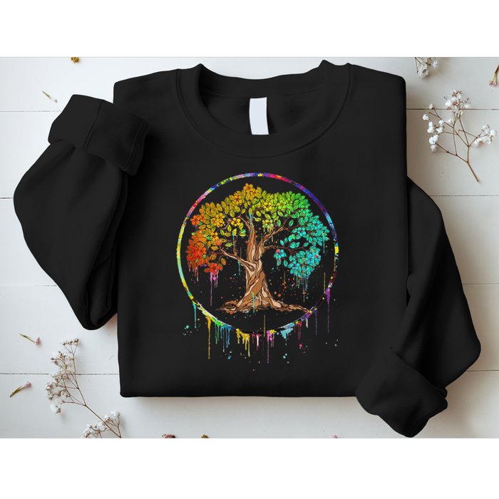 Colorful Tree Life Is Really Good Tree Art Watercolor Circle Sweatshirt