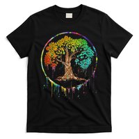 Colorful Tree Life Is Really Good Tree Art Watercolor Circle T-Shirt