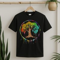 Colorful Tree Life Is Really Good Tree Art Watercolor Circle T-Shirt