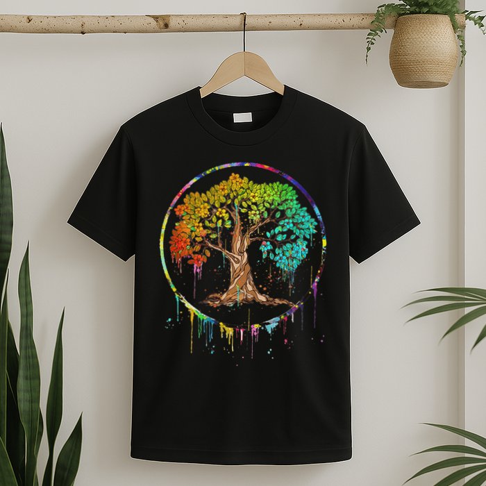 Colorful Tree Life Is Really Good Tree Art Watercolor Circle T-Shirt