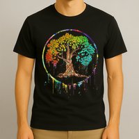 Colorful Tree Life Is Really Good Tree Art Watercolor Circle T-Shirt