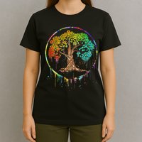 Colorful Tree Life Is Really Good Tree Art Watercolor Circle T-Shirt
