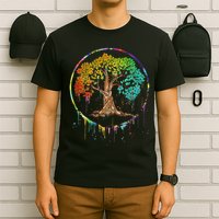 Colorful Tree Life Is Really Good Tree Art Watercolor Circle T-Shirt