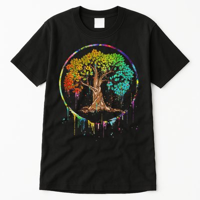 Colorful Tree Life Is Really Good Tree Art Watercolor Circle Tall T-Shirt