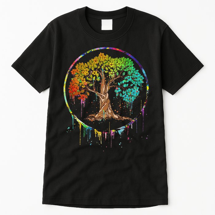 Colorful Tree Life Is Really Good Tree Art Watercolor Circle Tall T-Shirt
