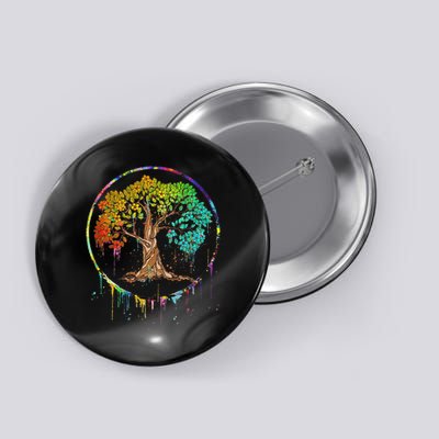 Colorful Tree Life Is Really Good Tree Art Watercolor Circle Button