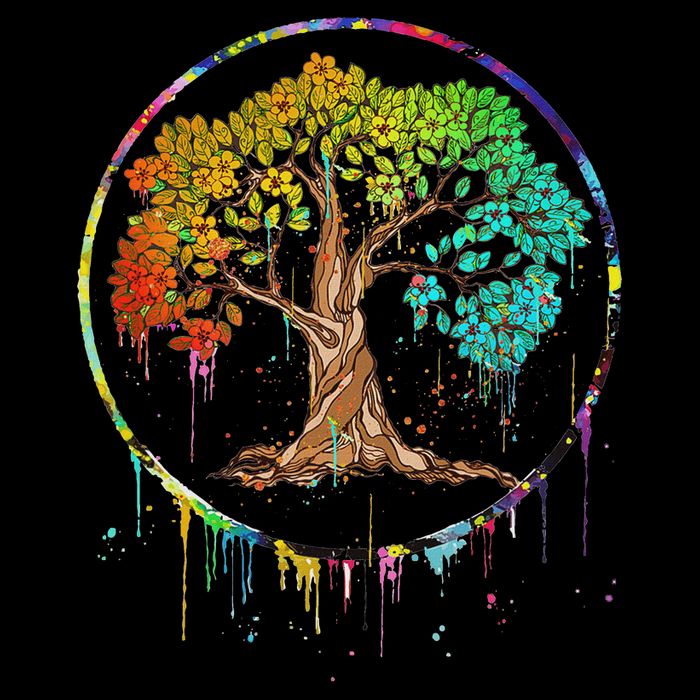 Colorful Tree Life Is Really Good Tree Art Watercolor Circle Button