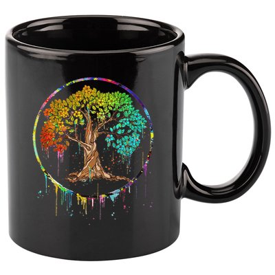 Colorful Tree Life Is Really Good Tree Art Watercolor Circle 11oz C Handle Ceramic Mug