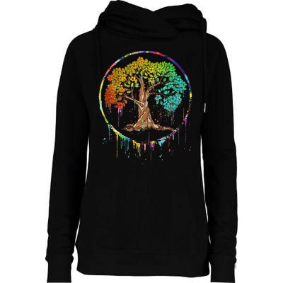 Colorful Tree Life Is Really Good Tree Art Watercolor Circle Womens Funnel Neck Pullover Hood