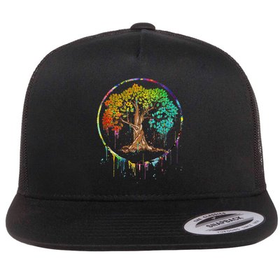 Colorful Tree Life Is Really Good Tree Art Watercolor Circle Flatbill Hat