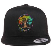 Colorful Tree Life Is Really Good Tree Art Watercolor Circle Flatbill Hat