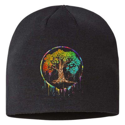 Colorful Tree Life Is Really Good Tree Art Watercolor Circle Sustainable Beanie